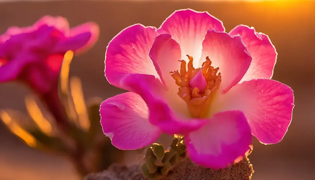 Pequena e resistente, a rosa do deserto é uma flor que se adapta às condições adversas do deserto